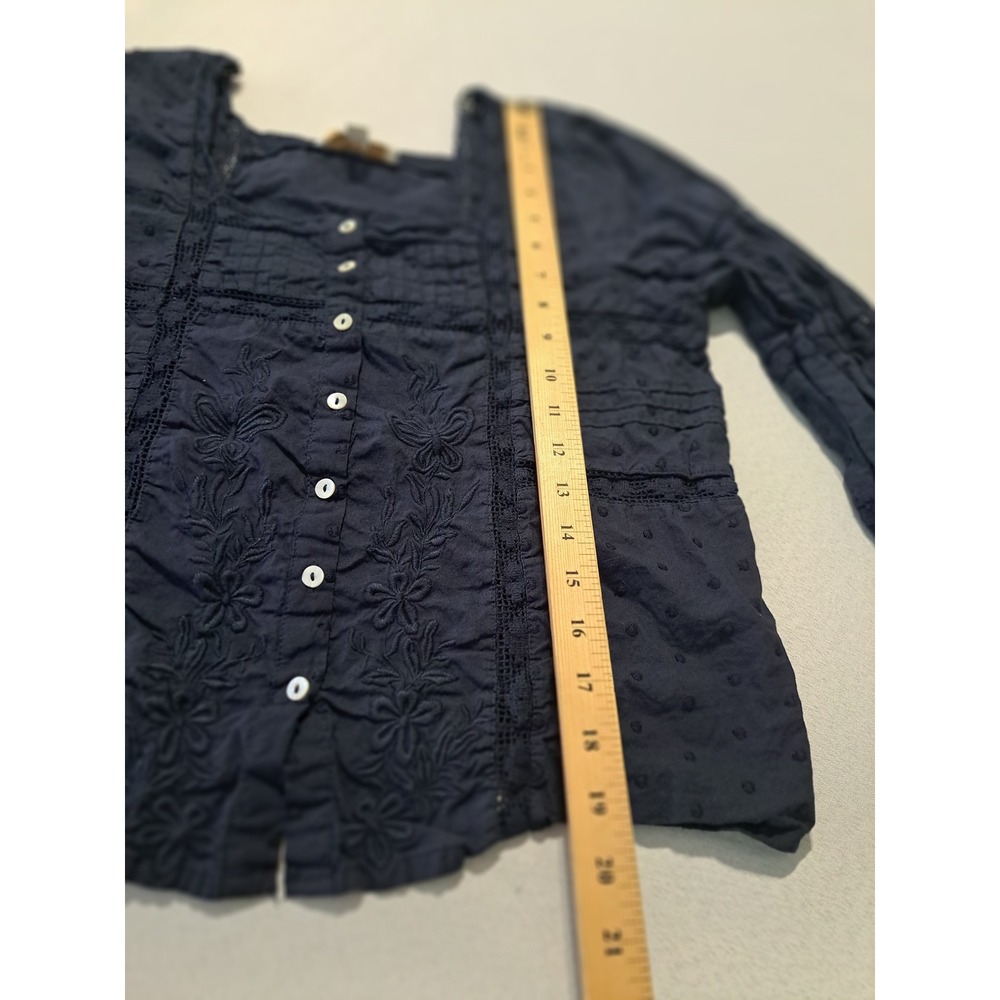 Jennifer & Grace Navy Blue Embroidered Lace Cotton Blouse Square Neck Medium - Picture 6 of 8